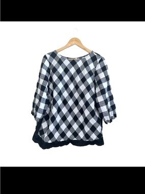 Black & White Gingham Puff-Sleeve Women's Top